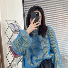 抖音爆款毛衣女宽松时尚外穿2026新款套头撞色慵懒风加厚针织衫