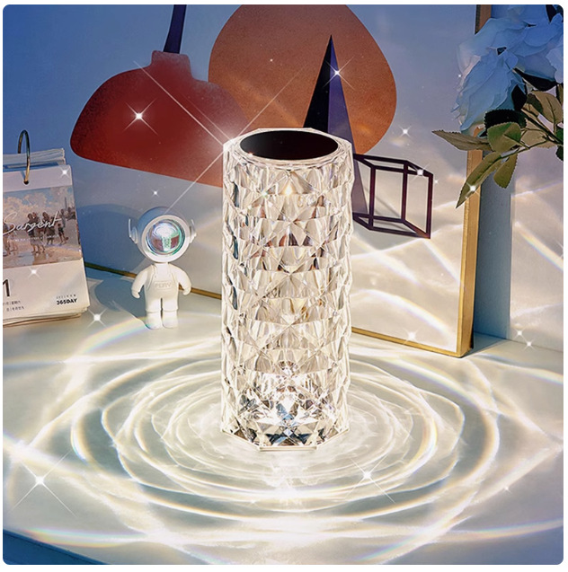 现货批发创意氛围感卧室高级轻奢玫瑰水晶灯装饰台灯触摸小夜灯