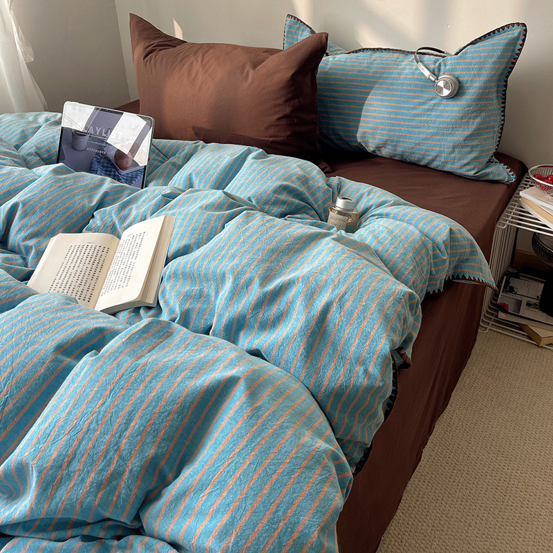 Meilade Relaxing Cotton Washed Cotton Four-Piece Set Skin-Friendly Soft Bed Sheet Duvet Cover Fitted Sheet Pure Cotton Bedding