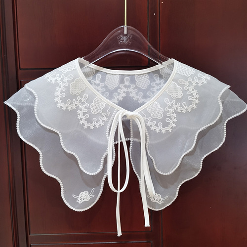 New double-layer organza computer embroidered fake collar with bow tie and shawl style versatile DIY collar flower wholesale