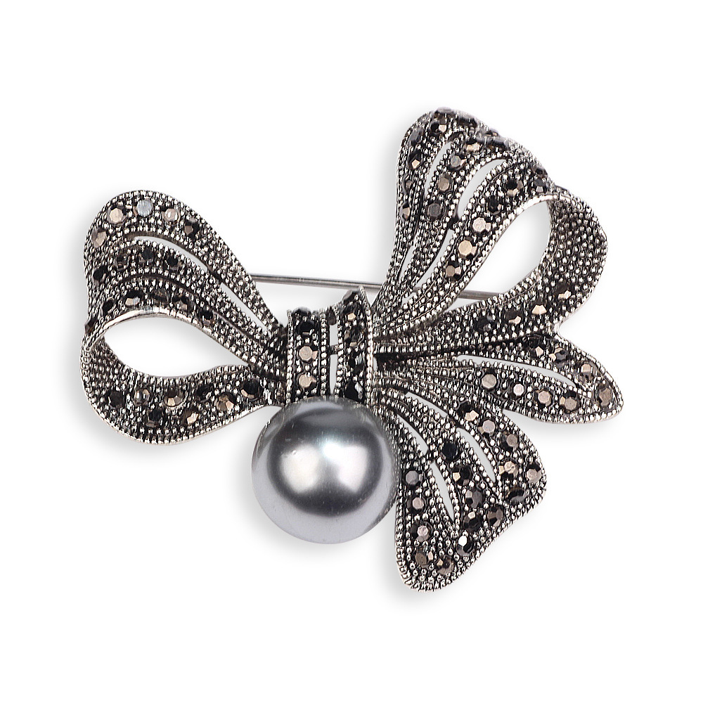 Pearl Bow Brooch Retro Rhinestone Pin Women's Elegant Accessory_voghion.com