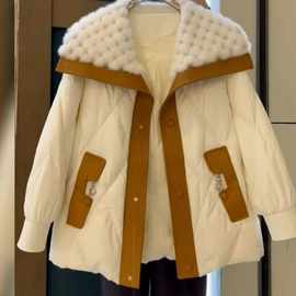 韩版菱格风棉服女2025年冬季新款欧货宽松加厚百搭毛领外套