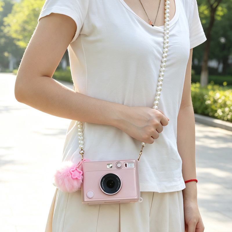 Polaroid Instax Mini Evo Pink Transparent Crystal Case Anti-Collision Pc Crystal Case Protective Cover with Strap