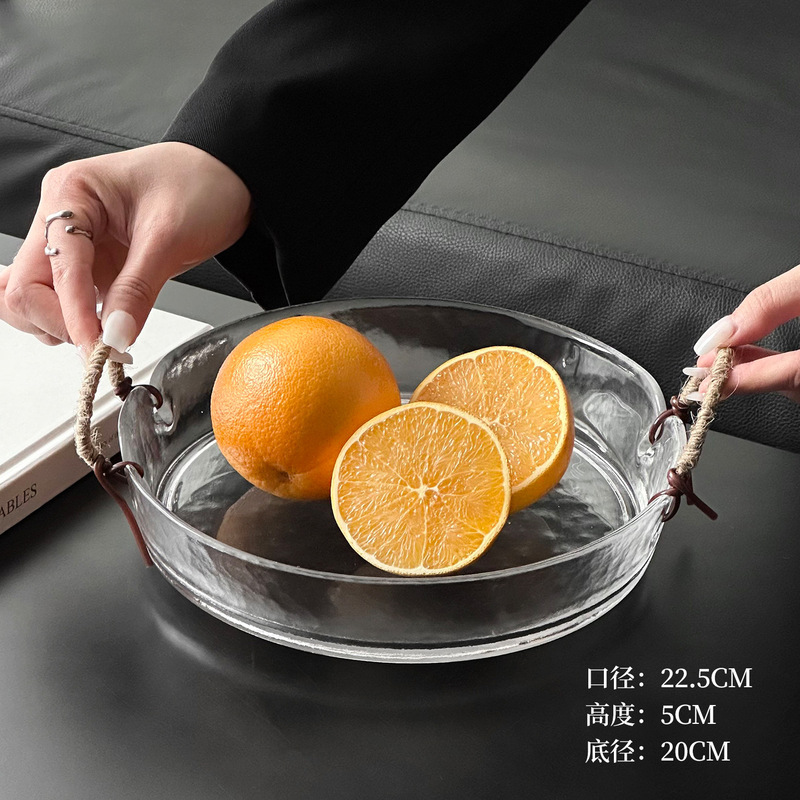 韩式创意玻璃果篮果盘双耳盘锤纹玻璃碗酒店零食沙拉盘子家用盘|undefined