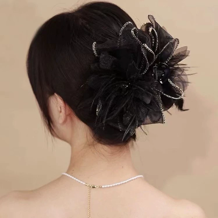 Peony Flower Hair Clip (Crab Pin) — Large Decorative Hair Grip, Black or Coffee, High-Quality