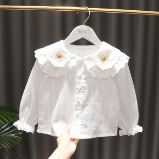 [20,000 Positive Reviews] 2025 Spring & Fall New Style Girls Korean Style Lace Doll Collar Shirt Baby White