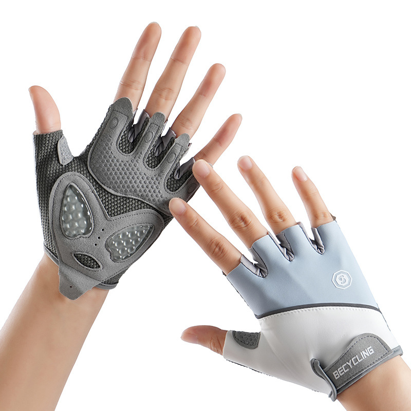 Guantes de gimnasio para hombres y mujeres al aire libre antideslizante resistente al desgaste ciclismo transpirable seda de hielo amor de silicona líquida guante deportivo de medio dedo