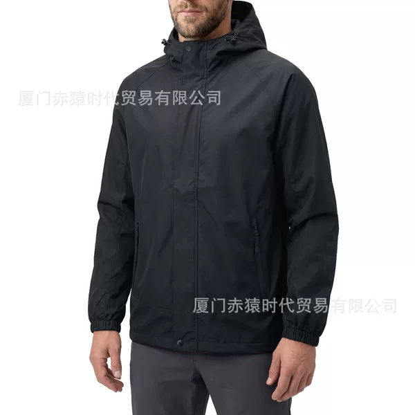 Outdoor Men's Lightweight Rainproof Jacket, All-Season Solid Color Hooded Windproof, Waterproof, and Wear-Resistant Jacket J10