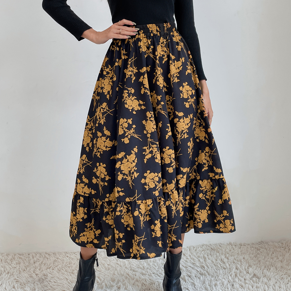 182g Weight Midi Dress Dress Length Type Skirt Dresses Type Spandex, Polyester Fabric Type High Waist Waist Line Inelastic Elasticity Holiday, Daily Occasion Regular Fit Fit Type Ditsy Floral, Leopard Pattern Spring, Autumn Season Women's Gender Casual, Streetwear Style Spring Autumn Casual Streetwear Ditsy Floral Leopard Spandex Polyester Midi Dress Skirts 34