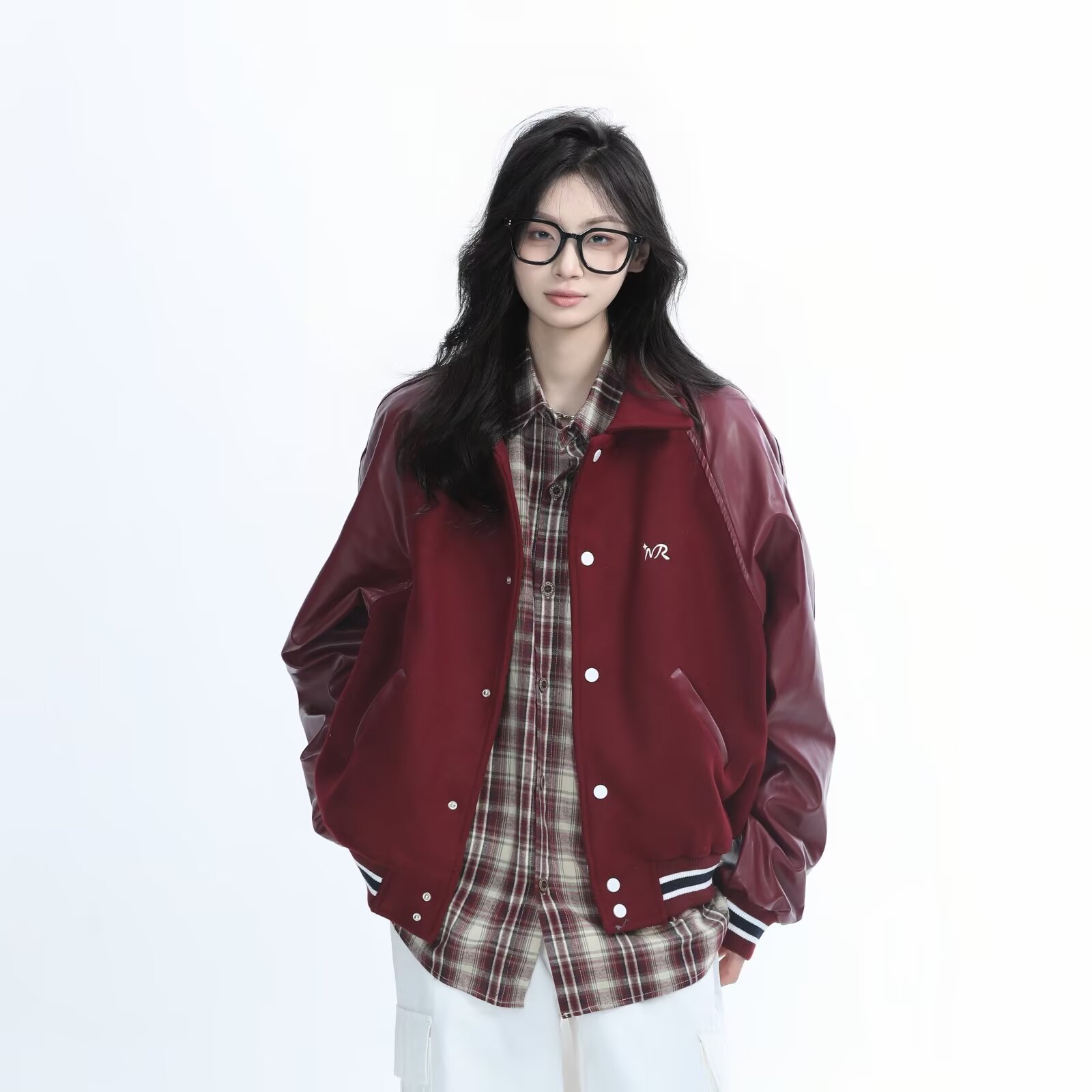 2024 American Retro Red Stitching Jacket Men's and Women's Lapel Motorcycle Baseball Suit High Street Jacket Women's European and American Fashion Brand