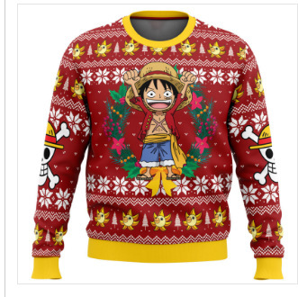 Linda asta asta Santa Claus estampado 3D hombre casual todo fósforo hombro recto manga larga suéter suelto cuello redondo suéter