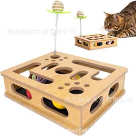 跨境木质猫咪玩具盒猫咪方形趣味迷宫解闷玩具掏洞猫咪益智迷宫盒