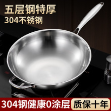 无涂层不粘锅家用加厚不锈钢炒菜锅煎牛排平底锅电磁炉煤气灶通用