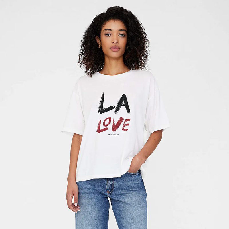 Clearance Sale at a Loss~No Returns or Exchanges~Cotton Off-White Round-Neck Women's Short-Sleeve T-Shirt with Love Lettering Print