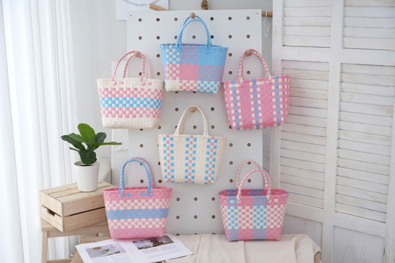 478g Weight Women's Cute Color Block Plaid PVC Shopping Bags