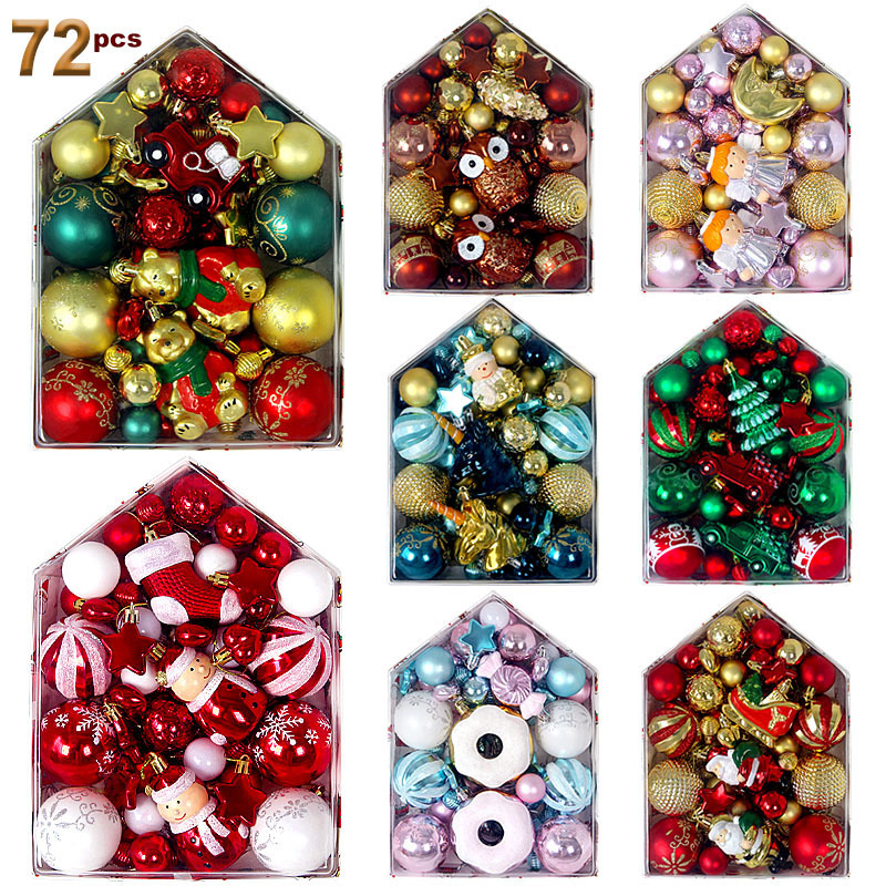 Ingjie nuevo 72PCS decoraciones de Navidad de la casa pintada en forma de caja colgante de bola redonda vestido de árbol de Navidad