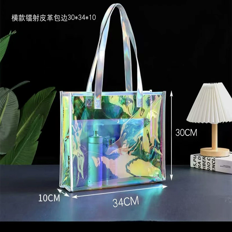 Красочная лазерная сумка с печатным рисунком ПВХ ручная рука с одним плечом прозрачная желе сумка для покупок пластиковая подарочная сумка