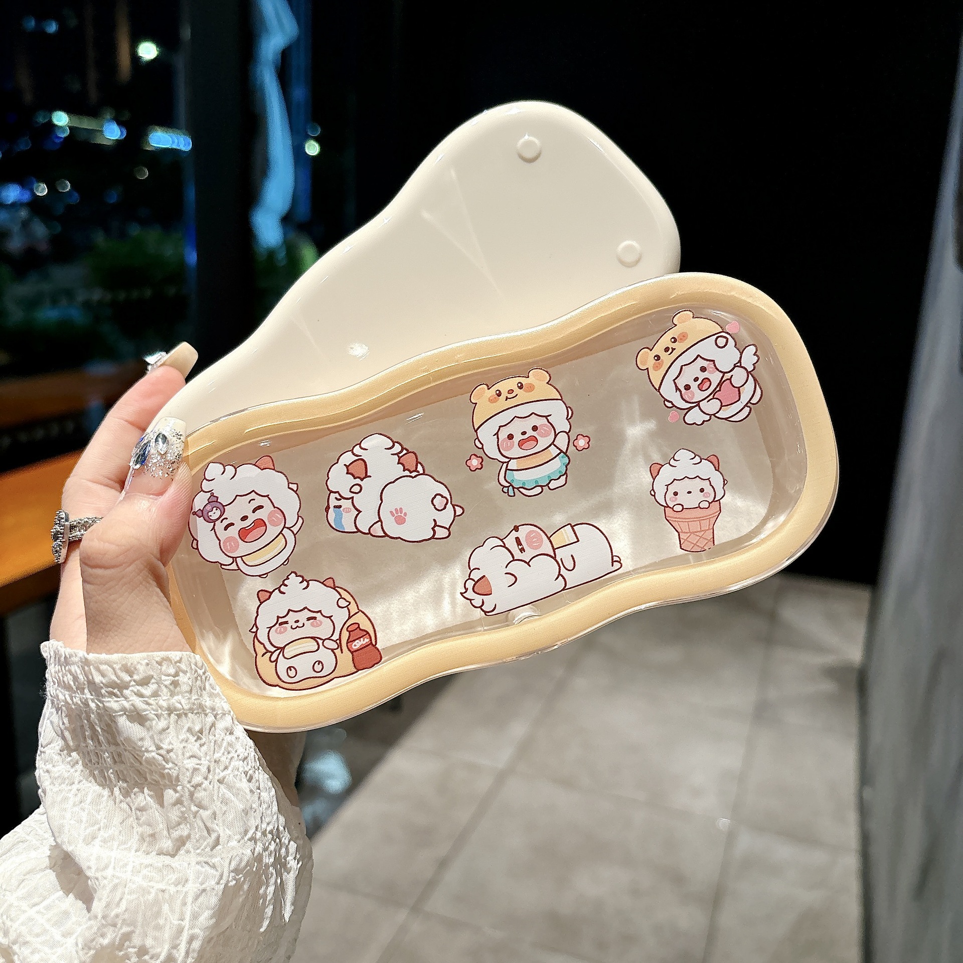 Caja de gafas transparentes de borde de la nube, alta sensación de almacenamiento portátil, niños, niños, niños, estudiantes, lindos, caja de gafas al por mayor