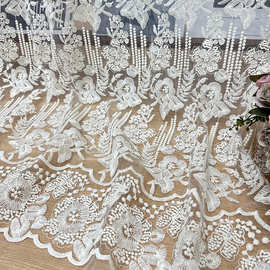 棉线杏色欧根纱蕾丝绣花布料春夏连衣裙桌布窗帘汉服服装现货面料