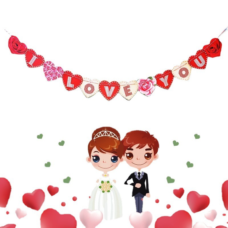 Día de San Valentín amor decoración de bandera I love you amor propuesta de boda bandera de decoración de baúl