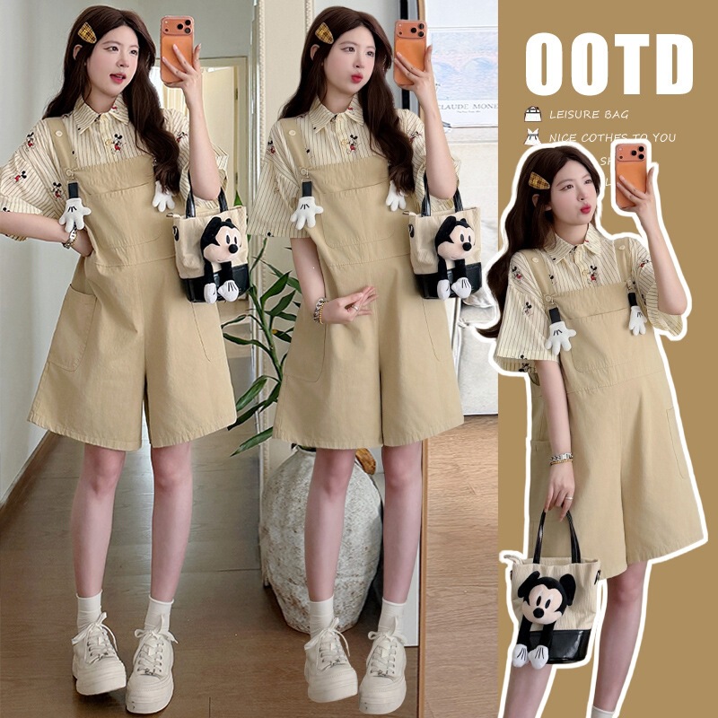 Real shot of new product~ Summer vibrant maternity Korean style cute doll denim overalls set + printed short-sleeve shirt Real shot of new product~ Summer vibrant maternity Korean style cute doll denim overalls set + printed short-sleeve shirt