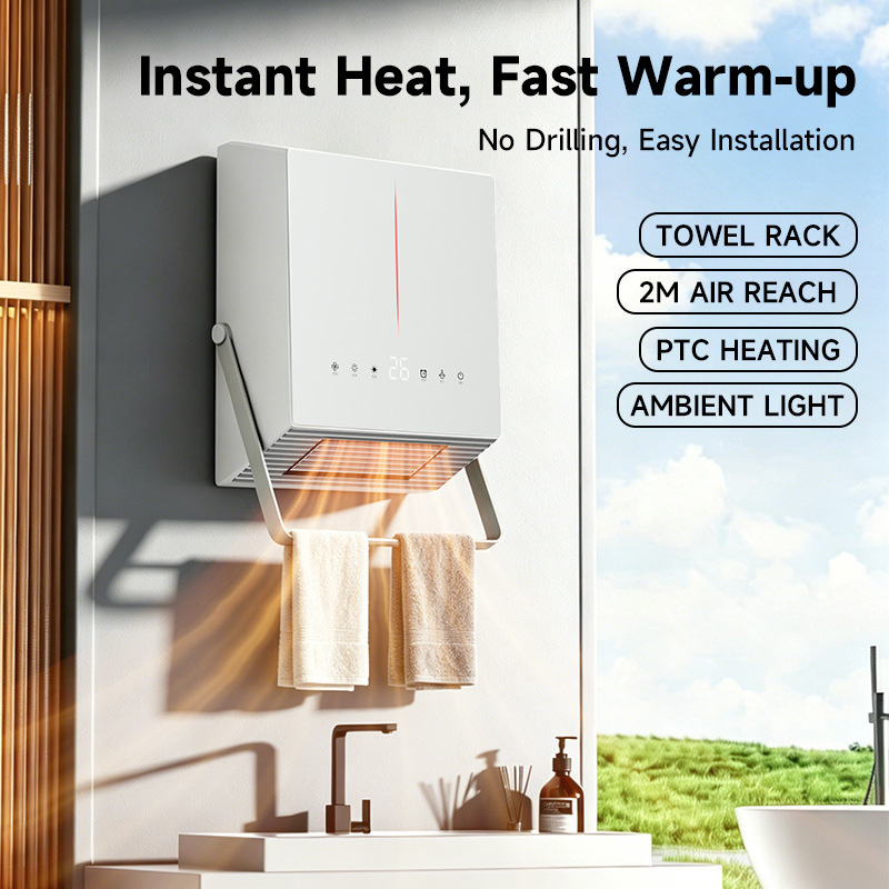 Cross-border portable multifunctional wall-mounted heater for bathroom and home use, with heating and cooling, waterproof, rapid heating, intelligent constant temperature fan heater Cross-border portable multifunctional wall-mounted heater for bathroom and home use, with heating and cooling, waterproof, rapid heating, intelligent constant temperature fan heater