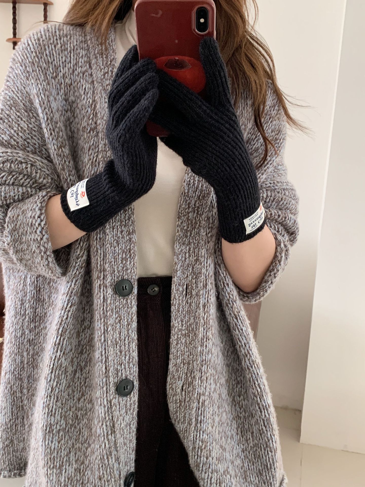 Inswind guantes de tejido de cordilla coreana de cachemira de color sólido de invierno caliente para mujeres arco de pantalla táctil guantes de dedo de moda