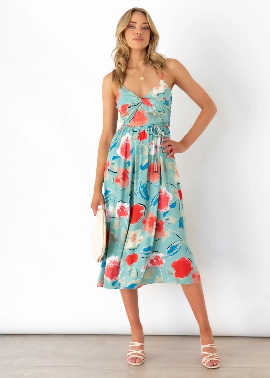 floral print v-neck sling dress  NSCXY121964