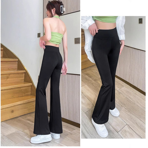 Black Micro Trumpet Shark Women's Outerwear High-Waist Spring and Autumn Thin Tight Sheer Floor-Length Wide Leg Pants