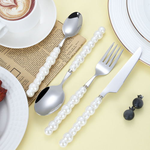 Light luxury 304 stainless steel knife, fork and spoon, creative pearl ceramic handle tableware, Western steak knife, fork, dessert spoon