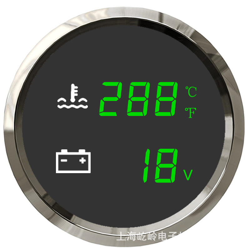 Water Temperature Voltage, Erheyi automobile instrument - silver-edge-black-background-water-temperature-voltage