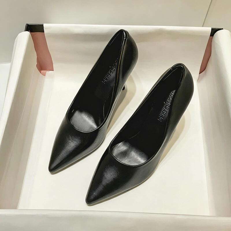 Black High-Heeled Shoes for Women, Summer Work Shoes, Leather Shoes, Professional Shoes to Match Skirts, Women's Shoes That Are Comfortable, Elegant French-Style Flats Black High-Heeled Shoes for Women, Summer Work Shoes, Leather Shoes, Professional Shoes to Match Skirts, Women's Shoes That Are Comfortable, Elegant French-Style Flats