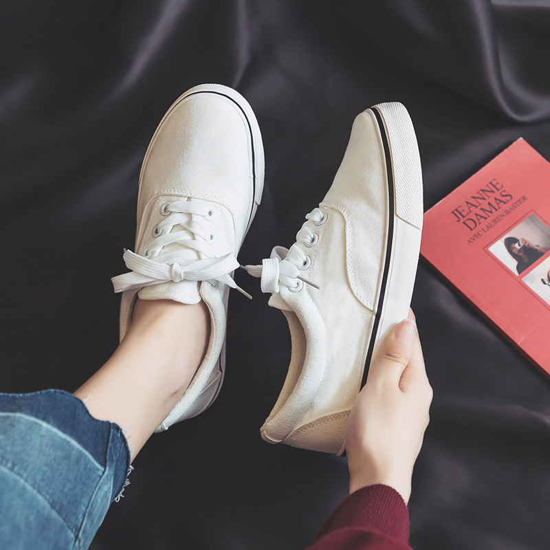 Harajuku versátil zapatos blancos para mujeres 2026 nuevos zapatos de skate super caliente para parejas zapatos de lona de color sólido calzado casual vulcanizado image 5