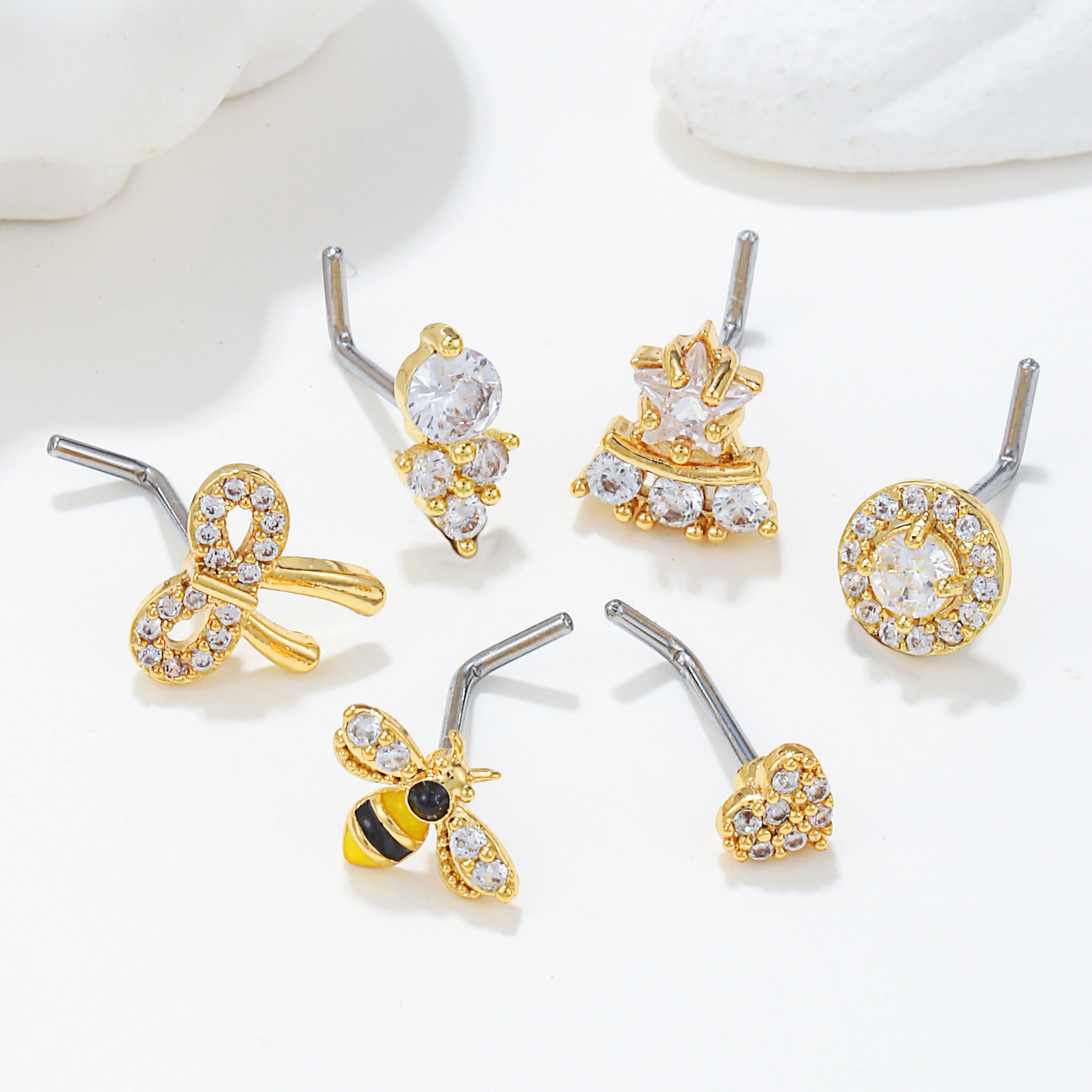 Fashion Bow Knot Copper Plating Zircon Nose studs 1 Piece