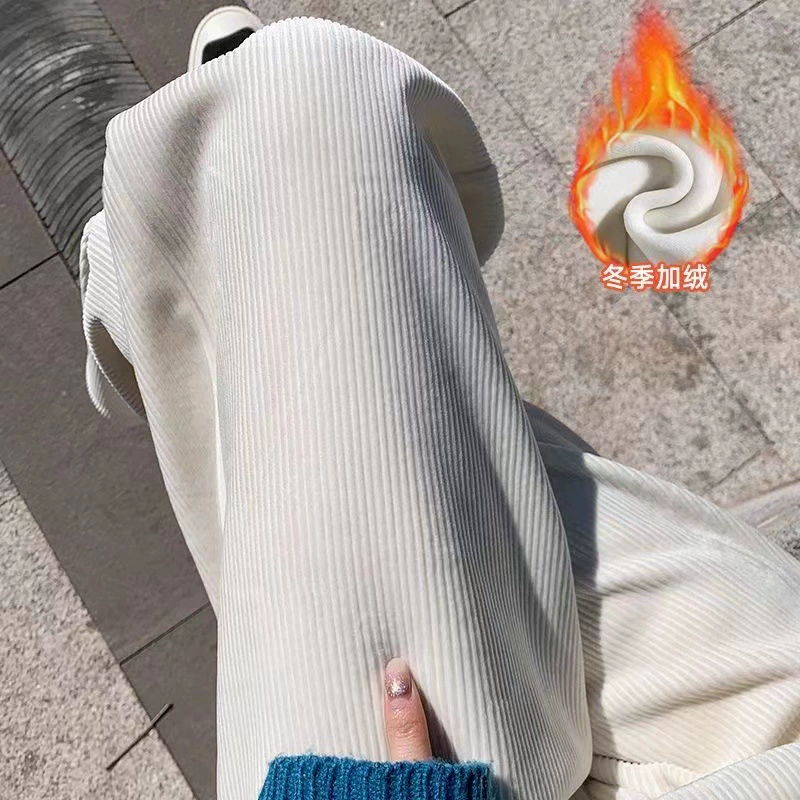 Зимние толстые вельветовые брюки прямые модные INS утягивающие повседневные брюки с драпировкой женские брюки кремового цвета