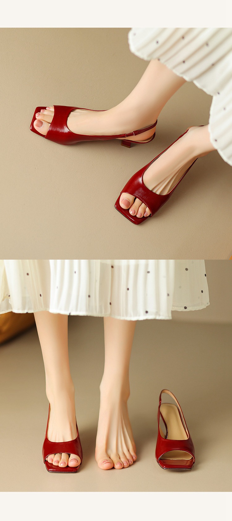 Sandal cao gót nữ mũi vuông hở mũi, gót thô 5.5 cm, phong cách Hàn Quốc, miệng nông — Da lộn cừu màu đen chi tiết 9