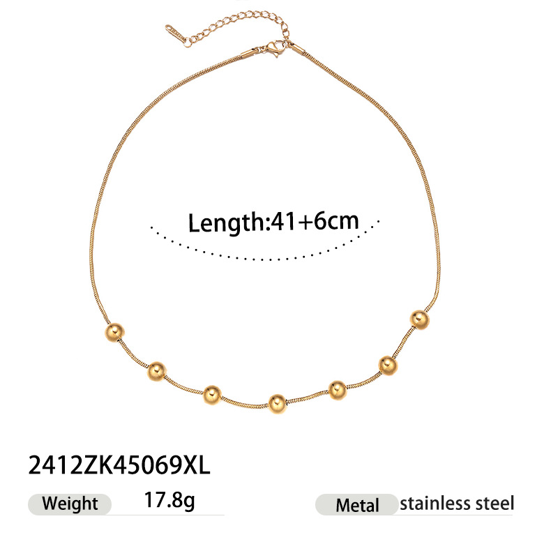 Taena collar de acero inoxidable europeo y americano, lujo ligero, cadena de alta calidad, cuentas redondas para mujer, cadena de clavícula de acero de titanio, joyería de explosión transfronteriza