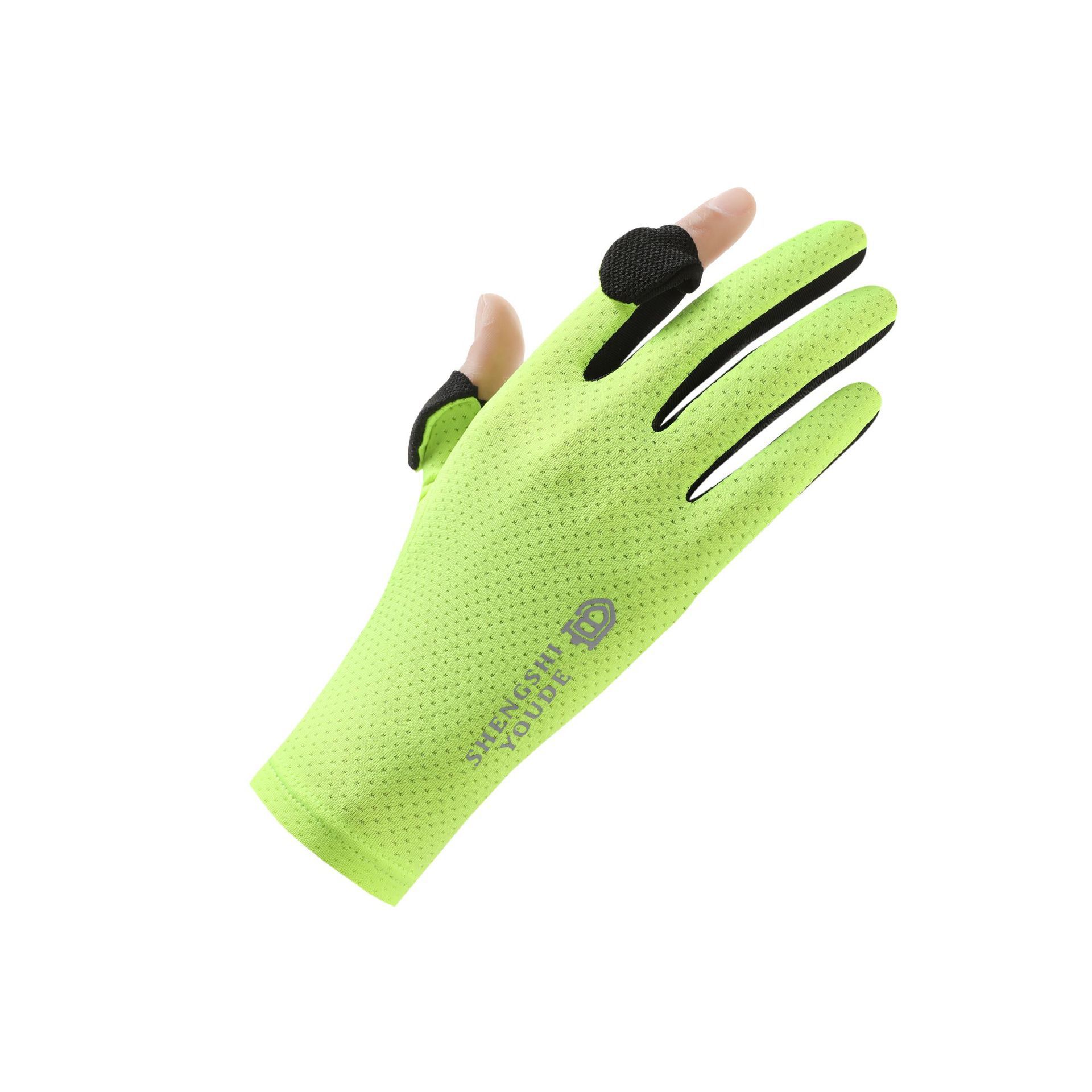 Guantes de protección solar para mujer, verano al aire libre, seda de hielo fina, deportes, conducción, conducción, antideslizante, dedos con fugas, guantes de pesca de dos dedos