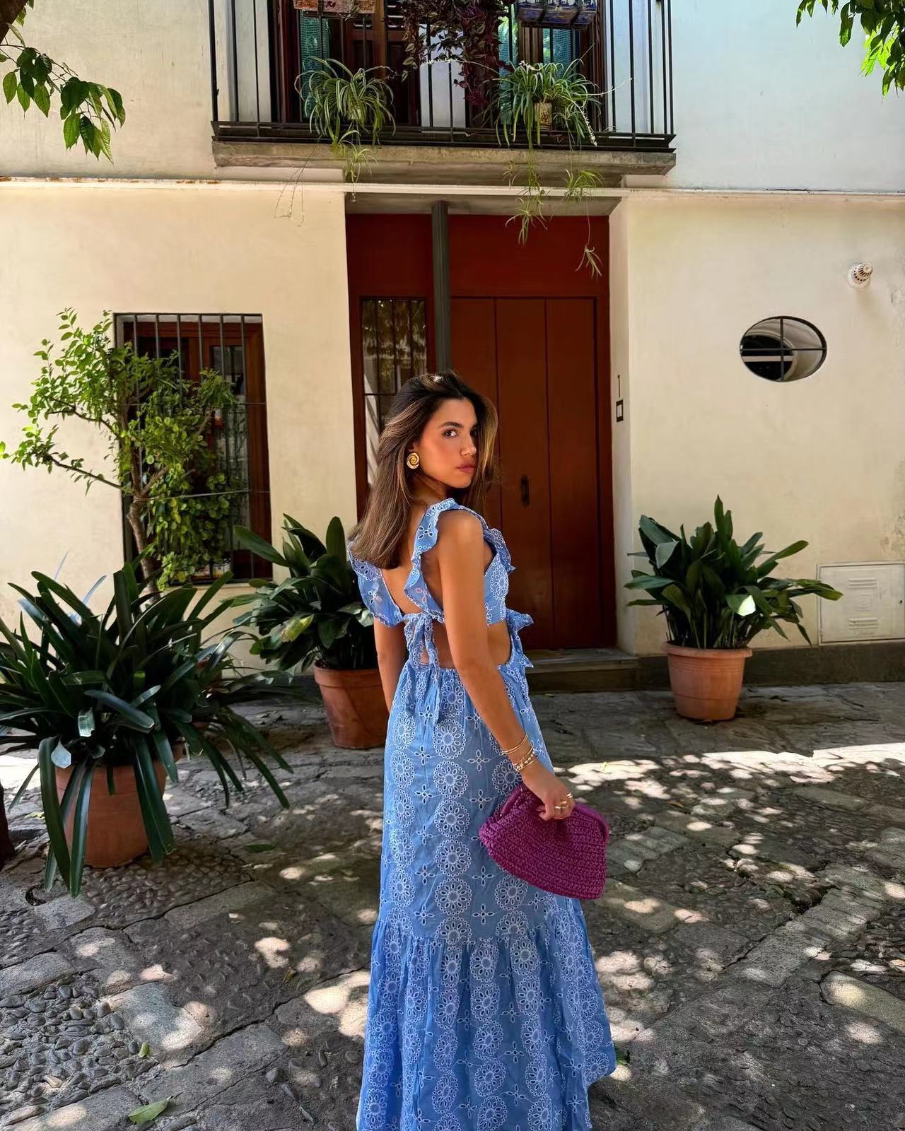 206g Weight Maxi Long Dress Dress Length Type Sleeveless Sleeve Length Sheath Dress Dresses Type Polyester Fabric Type High Waist Waist Line Holiday, Travel Occasion V Neck Neckline Slim Fit Type Lace Pattern Summer Season Women's Gender Printing Design Casual, Elegant Style Wholesale Women's Casual Elegant Printing Lace Holiday Travel V Neck Sleeveless Sheath Dress 4
