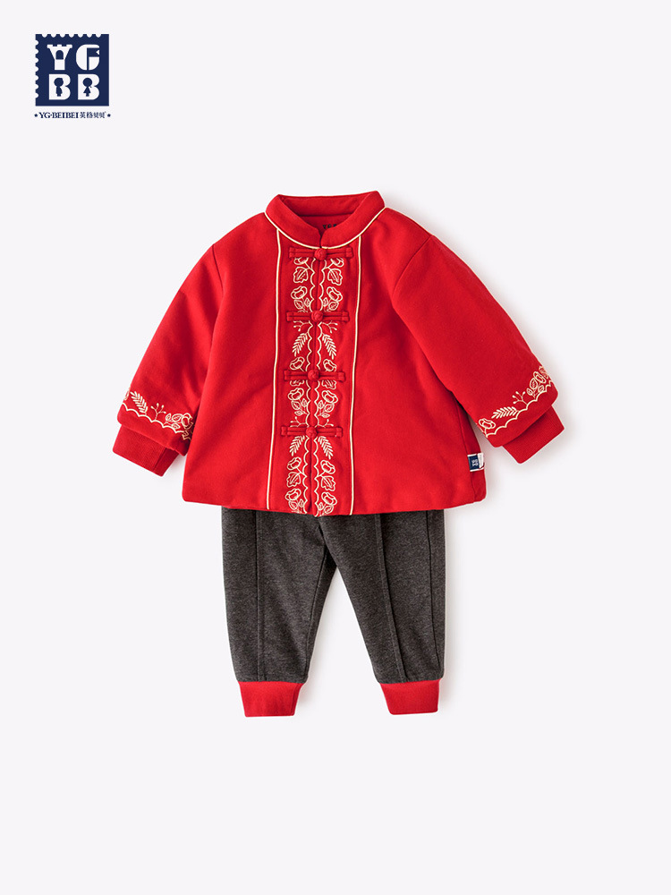 英格贝贝宝宝拜年服中国风唐装女童抓周礼服大红婴儿秋冬装两件套