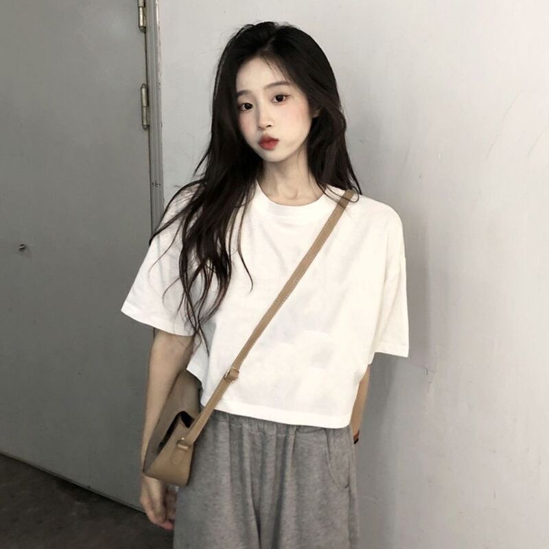 Pure Cotton Short-Sleeved Loose New Tops Summer Fun Letters Petite Sexy Short T-Shirt Ins Student Trend