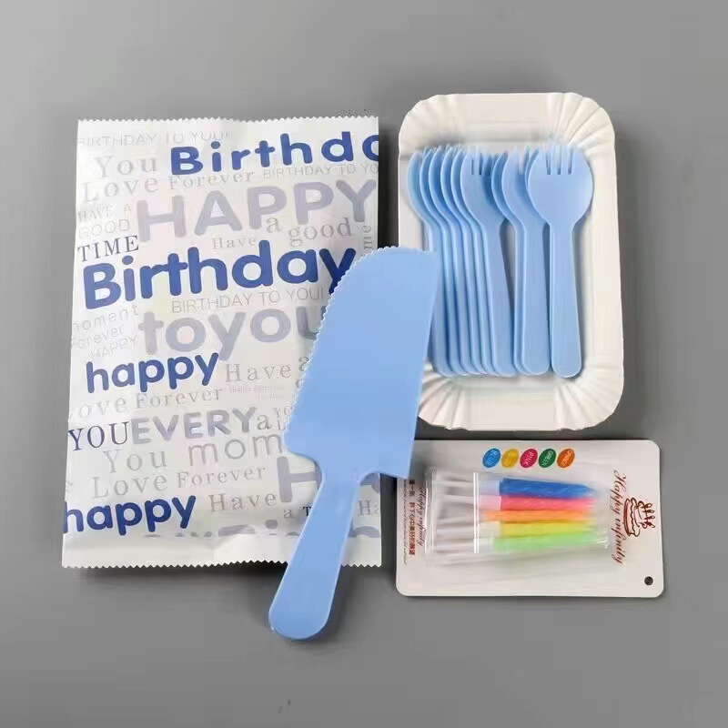 Letter Bag Birthday Cake Tableware Disposable Knife and Fork Plate Plate Birthday Candle Party Dessert Cake Spoon Fork