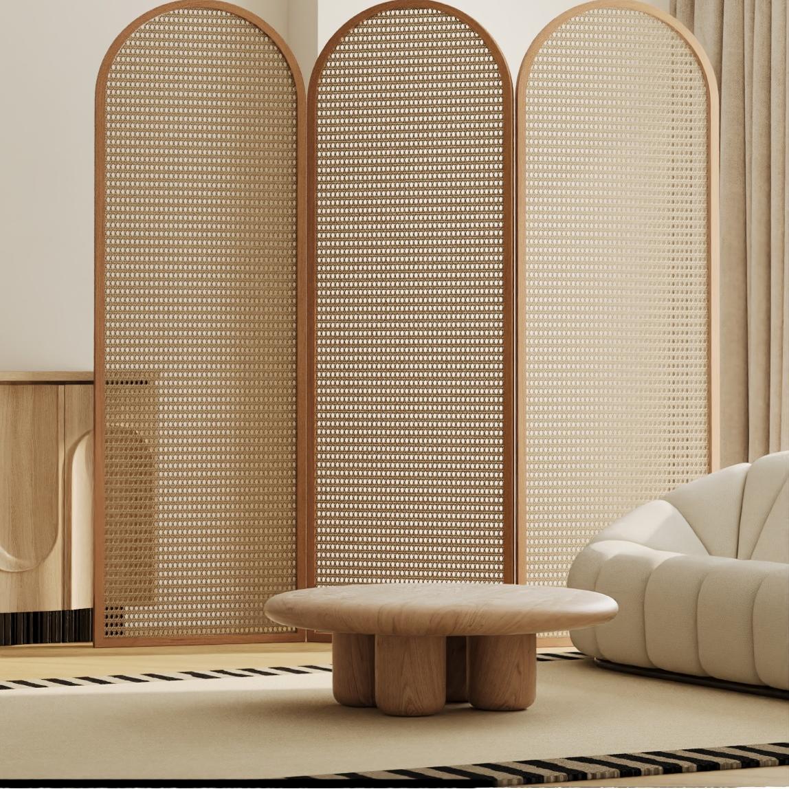 Nordic Japanese-Style Solid Wood Rattan Folding Screen Partition for Living Room, Hotel, Office, Entryway, Simple and Mobile