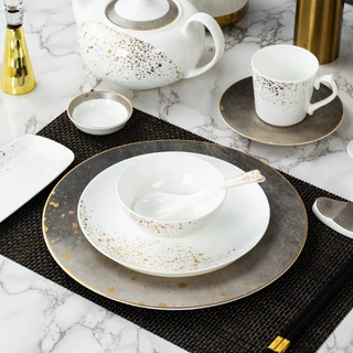 骨瓷酒店摆台餐具套装新中式高档私人会所饭店餐厅陶瓷金沙海岸
