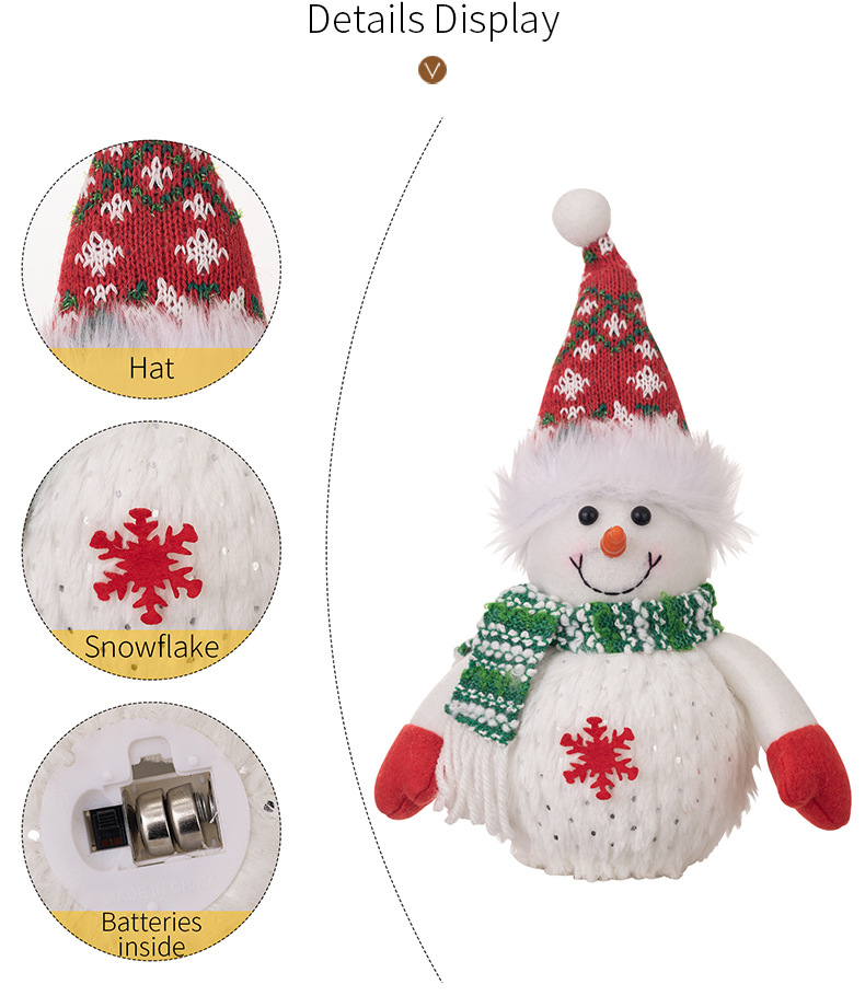 Christmas snowman figure decoration light up doll Christmas snowflake with lights snowman figure children's gift_voghion.com