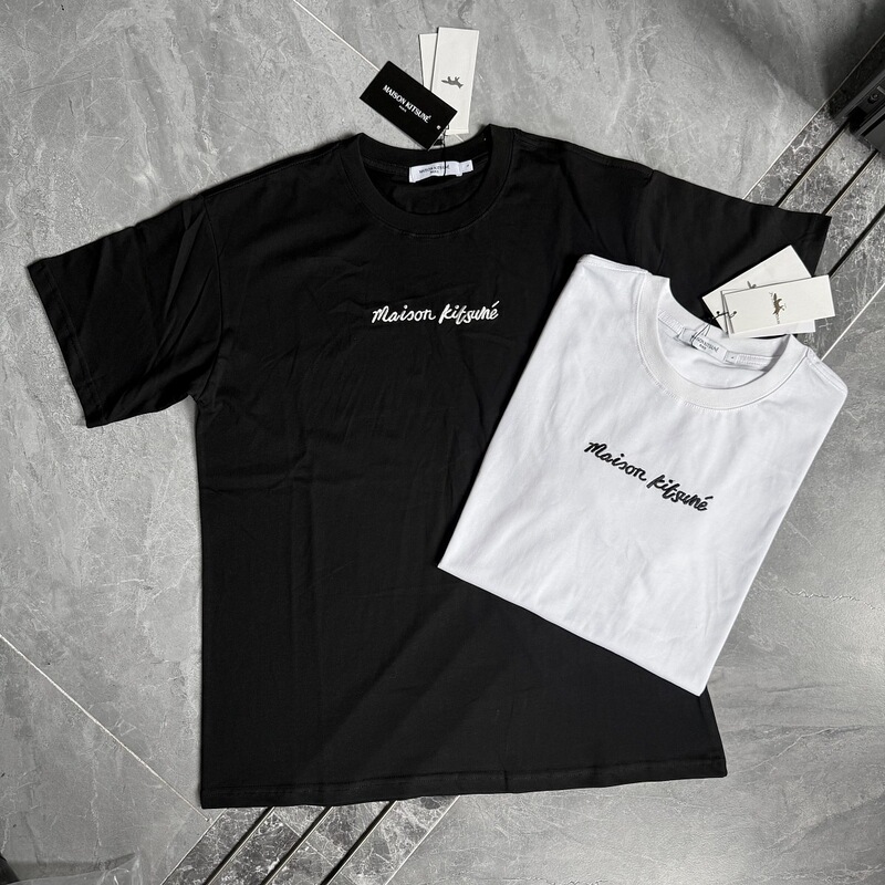 New Maison Kitsune Classic Mk Little Fox Letter Embroidery Loose-Fitting Unisex Short-Sleeve T-Shirt Trendy