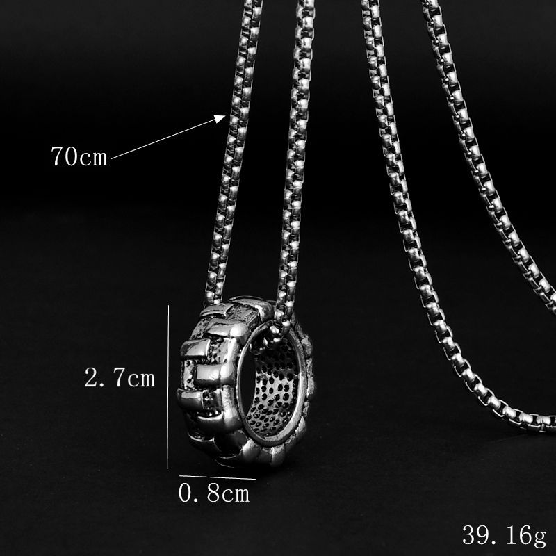 New Trendy Men's Personalized Tire Ring Hip Hop Pendant Fashion Imitation Old Titanium Steel Necklace_voghion.com
