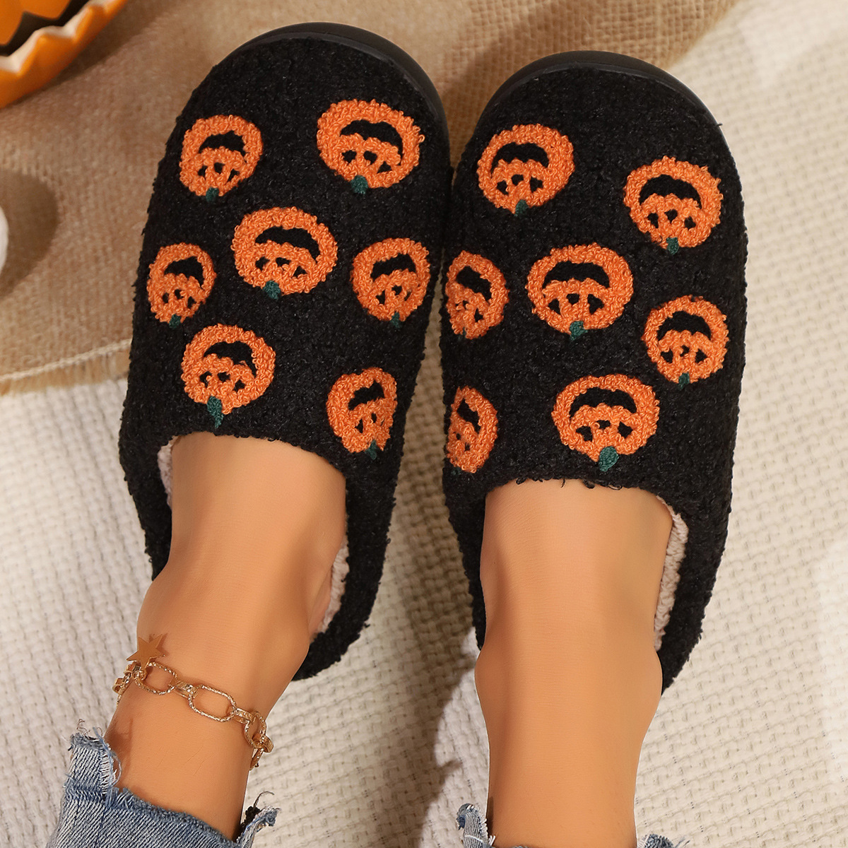 Halloween small order Halloween pumpkin autumn and winter cotton slippers home indoor _viptrois.com