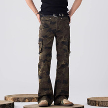美式cargo高街多口袋迷彩工装牛仔裤男宽松小众解构直筒微喇裤子