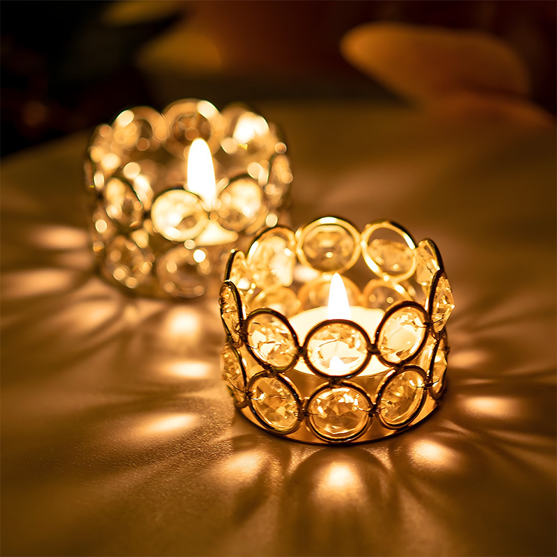 Candelaria de metal hecha a mano estilo europeo cera de cristal sala de bodas creativo hierro forjado vela cena taza de vela